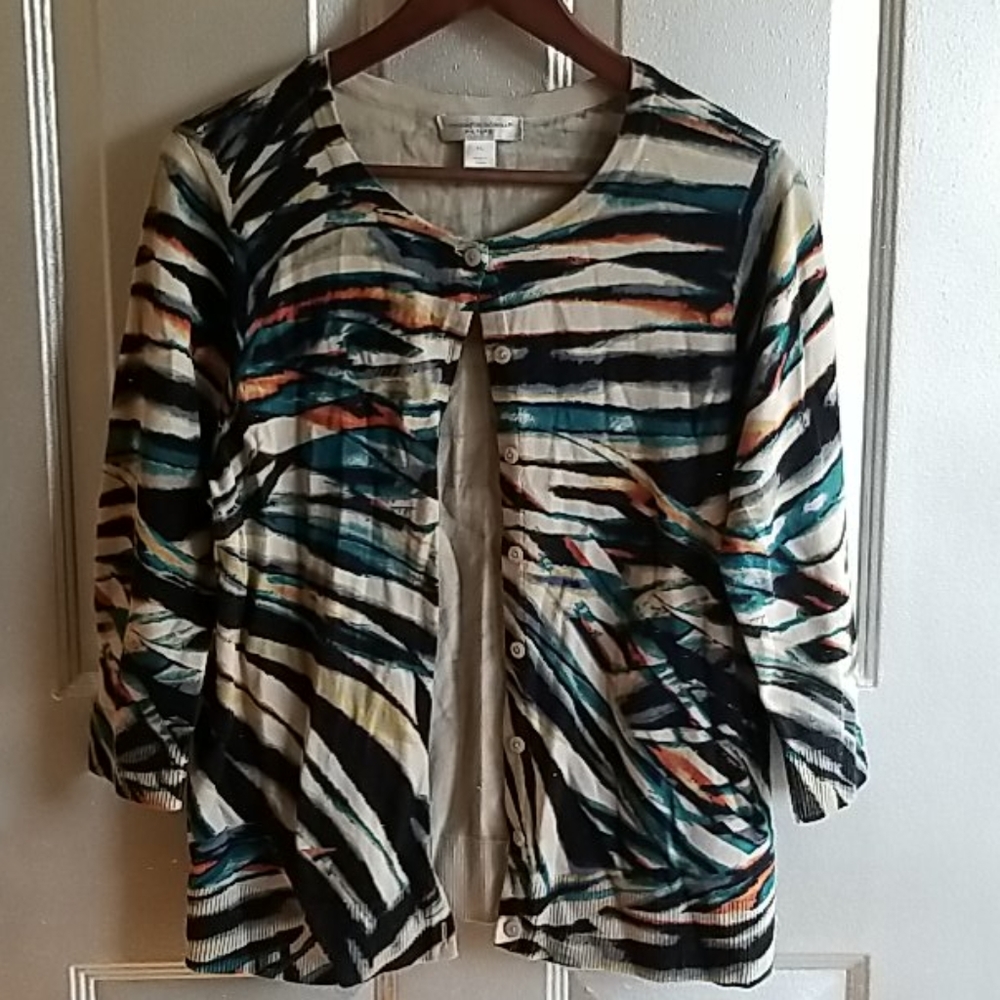 Button front cardigan black/teal/orange